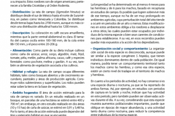 Documento divulgativo sobre plagas vertebradas llamado La rata de campo (Sigmodon hirsutus)